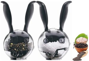 rroad manual salt and pepper mill set ，mini manual black pepper grinder multifunction cruet spice grinder ball shape black rabbit ears design kitchen tools(2pcs)