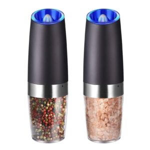 Joseky Black Electric Salt And Pepper Grinder , Pepper Mill Grinder with Adjustable Coarseness, Blue Led Light, One Hand Operated Suitable for Solid Seasoning Such As Sea Salt, Spices(2-pcs)