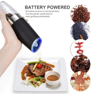 Joseky Black Electric Salt And Pepper Grinder , Pepper Mill Grinder with Adjustable Coarseness, Blue Led Light, One Hand Operated Suitable for Solid Seasoning Such As Sea Salt, Spices(2-pcs)