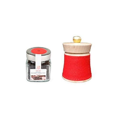 Peugeot Baya Pepper Mill Red Leather with Tan Hoi Pepper (70g) Gift Box, 8cm - 3 Inches