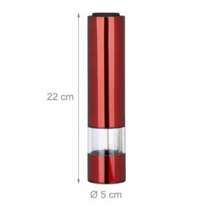 Relaxdays Electrical Pepper Mill, Set of 2, Stylish, LED Light, Spice Shaker, Stainless Steel, Battery-Operated, Red