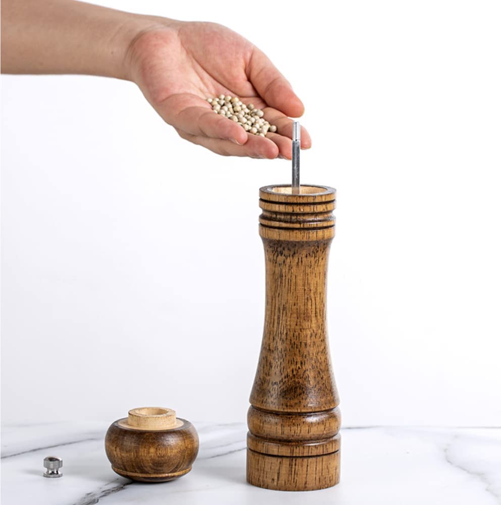 Wood Pepper Grinder Pepper Mill,Adjustable Coarseness Wooden Peppermill, Ceramic Grinding Mechanism Salt Mill Refillable - 8 inch