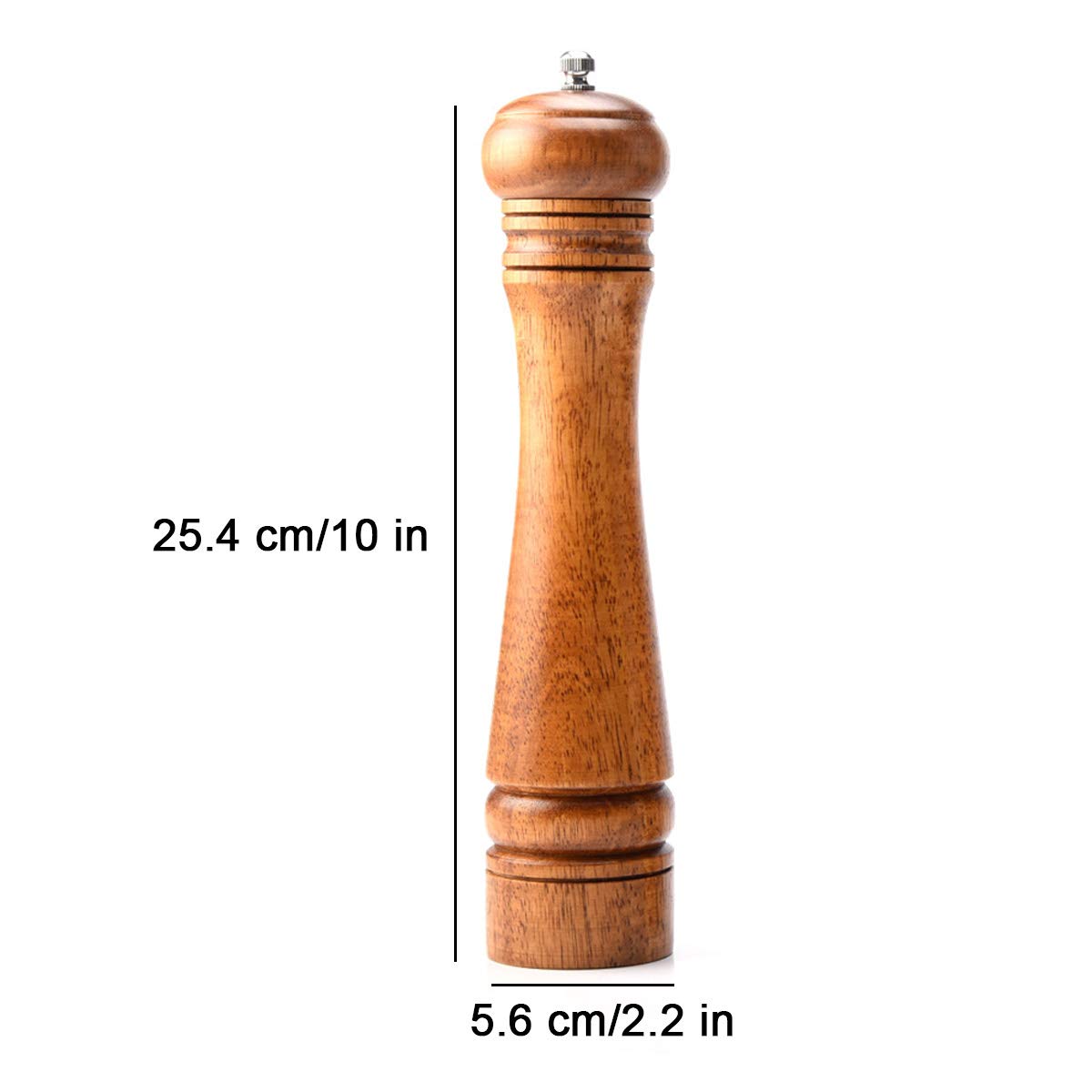 Wood Salt and Pepper Mill, Adjustable Coarseness Wooden Grinder Wooden Peppermill with Ceramic Grinding Core Refillable for Kitchen Picnic BBQ Restaurant Parties - 10 inch