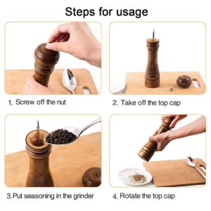 Wood Salt and Pepper Mill, Adjustable Coarseness Wooden Grinder Wooden Peppermill with Ceramic Grinding Core Refillable for Kitchen Picnic BBQ Restaurant Parties - 10 inch