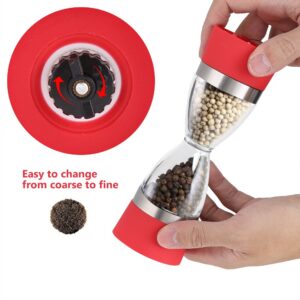 Double-ended Manual Salt Grinder, 2 in 1 Double-ended Manual Kitchen Salt & Pepper Mill Grinder Adjustable Ceramic Rotor(red)