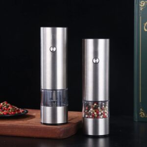 Electric Salt or Pepper Grinder, Rechargeable Stainless Steel Automatic Pepper Mill with Light, Adjustable Coarseness, Ceramic Core, One Touch Operation, Refillable, No Battery Needed