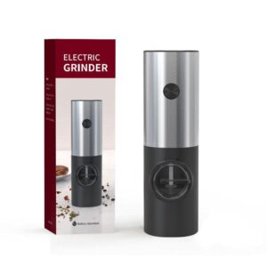 ourstory. electric pepper grinder for your home & kitchen. s kitchen gadgets. kitchen small appliances suitable for gift set. battery operated kitchen accessories., black, stainless steel (kymq-17a)