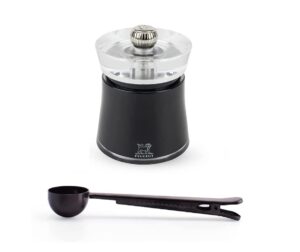 peugeot bali acrylic black pepper mill gift set 3.15" - with stainless steel spice scoop/bag clip