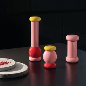 Alessi MP0210 Salt, Pepper and Spice Grinder in Beech-Wood, 100 Values Collection, Pink,red,Yellow