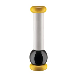 alessi salt, pepper and spice grinder in beech-wood, yellow, black and white 100 values collection, one size