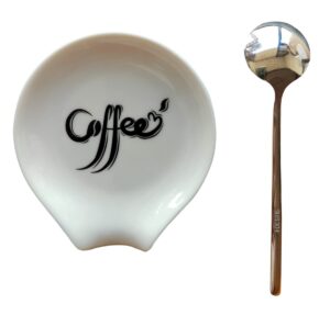 coffee spoon rest, small ceramic coffee spoon holder, porcelain spoon holder, ceramic spoon rest for tablespoon,teaspoon,bar spoon,coffee bar accessories (spoon rest+sliver spoon)