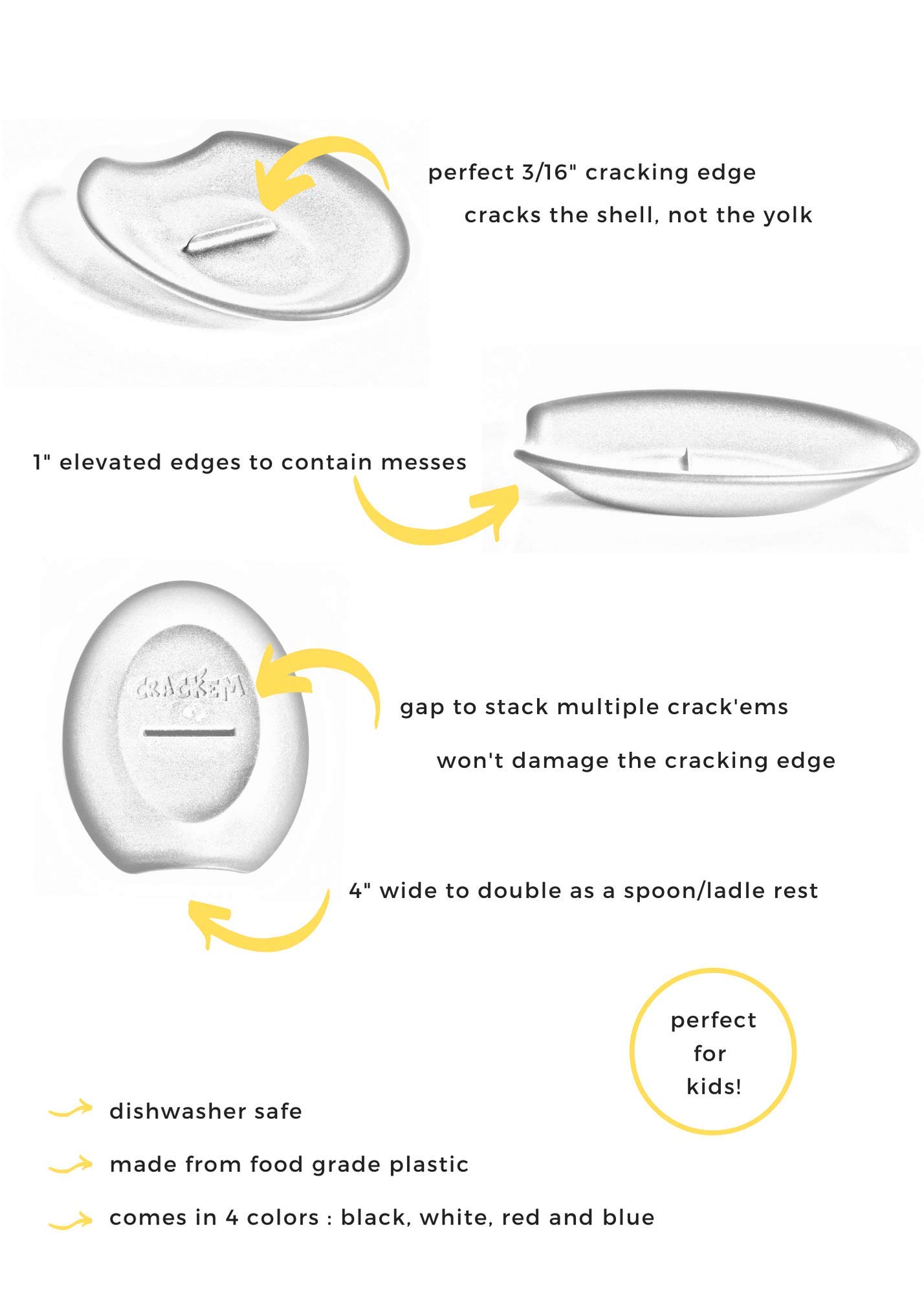 Crack'em Egg Cracker & Spoon Rest (Candy Apple Red) - Perfectly Cracks Eggs & Contains Messes - Easy to Use & Clean - Great for Kids - Prevents Broken Yolks