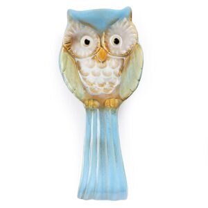 sanbege owl spoon rest, ceramic ladle holder, utensil rester for stove top, kitchen counter, dining table, coffee station (blue)