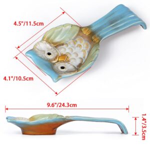 Sanbege Owl Spoon Rest, Ceramic Ladle Holder, Utensil Rester for Stove Top, Kitchen Counter, Dining Table, Coffee Station (Blue)