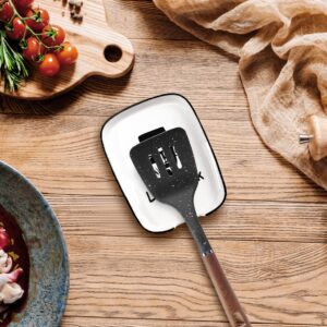 Hvukeke Ceramic Spoon Rest for Kitchen Stove Top Counter, Funny Let's Cook White Spoon Holders for Chef, Modern Farmhouse Kitchen Cute Decor