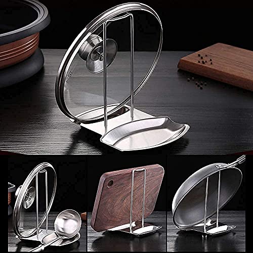 Kitchen Pan Lid Holder for Pots and Spoon Rest Stainless Steel Cookware Organizer Desktop Uncluttered Solution (Lid &Spoon Rest)