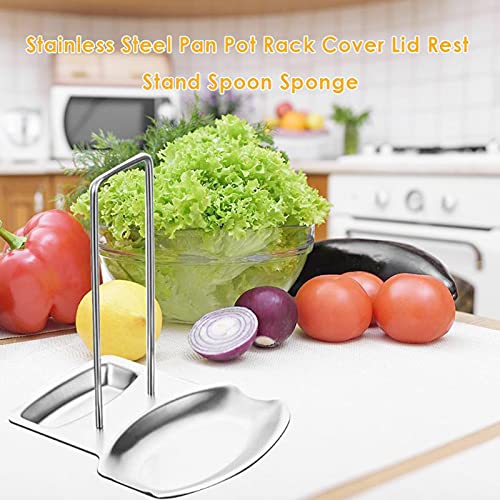 Kitchen Pan Lid Holder for Pots and Spoon Rest Stainless Steel Cookware Organizer Desktop Uncluttered Solution (Lid &Spoon Rest)