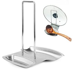 Kitchen Pan Lid Holder for Pots and Spoon Rest Stainless Steel Cookware Organizer Desktop Uncluttered Solution (Lid &Spoon Rest)