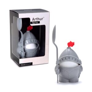 arthur- soft or hard boiled egg cup holder with a spoon included- knight design - kitchen utensil decor by peleg design