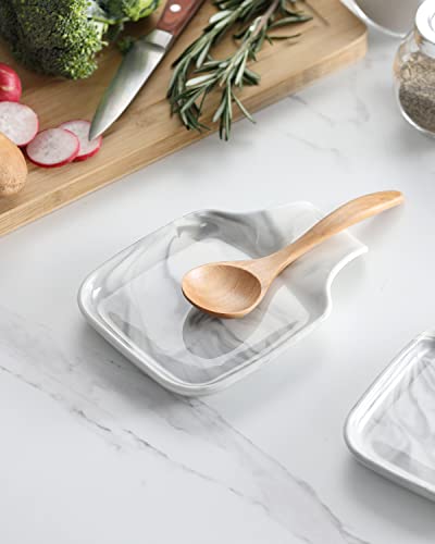MALACASA Spoon Rest, Large Spoon Rests for Stove Top, Porcelain Spoon Holder for Kitchen Counter, Utensils Rests, Cooking Spoon Holders for Spatula Ladle Tongs, Marble Grey, Series REGULAR