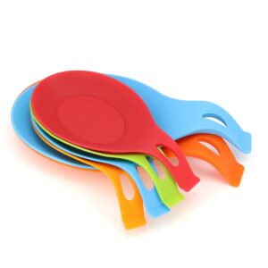 6 pieces set kitchen silicone spoon rest heat resistant kitchen utensil rest ladle spoon holder colorful spatula holder rest kitchen tool （2 big and 4 small size）