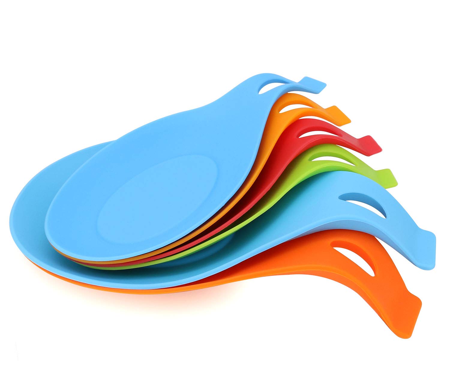 6 Pieces Set Kitchen Silicone Spoon Rest Heat Resistant Kitchen Utensil Rest Ladle Spoon Holder Colorful Spatula Holder Rest Kitchen Tool （2 Big and 4 Small Size）