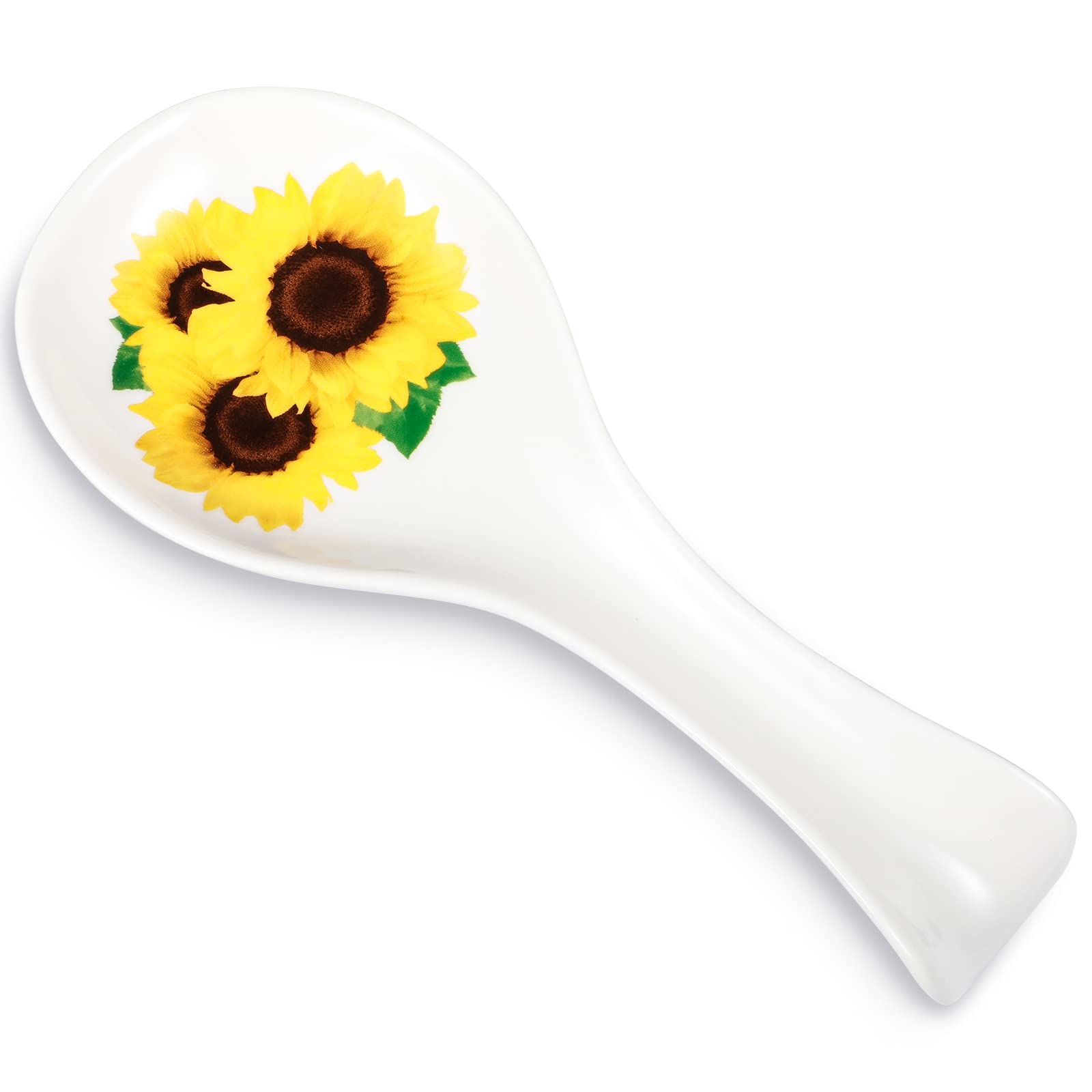 Ceramic Spoon Rest Flower Utensil Holder Sunflower Spoon Rest for Stove Gold Rim Kitchen Decor Spoon Sunflower Kitchen Accessories Cooking Utensil Gifts Farmhouse Spoon Rest for Kitchen Coffee Bar