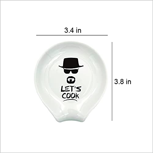family Kitchen Funny Kitchen White Ceramic Spoon Rests, Let’s Cook Coffee Tea Spoon Rest Holder for Men, Friends, Chef New House Housewarming Gift