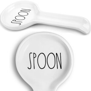 ceramic spoon rest for stove top - farmhouse spoon holder for kitchen counter - coffee spoon rest, kitchen utensil holder - cooking ladle holder - farmhouse kitchen decor, accessories, gifts (white)