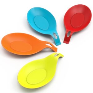 orblue silicone spoon rest for kitchen counter, almond-shaped cooking spoon holder for stove top, heat resistant utensil rest, 4-pack