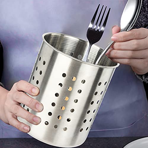 Stainless Steel Utensil Holder Kitchen Holder Restaurant Cooking Utensil Holder for Forks Spatula, 5.3'' x 5.1" Round Utensil Organizer