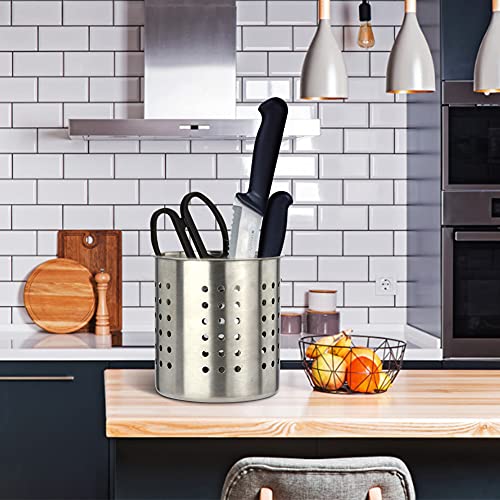 Stainless Steel Utensil Holder Kitchen Holder Restaurant Cooking Utensil Holder for Forks Spatula, 5.3'' x 5.1" Round Utensil Organizer