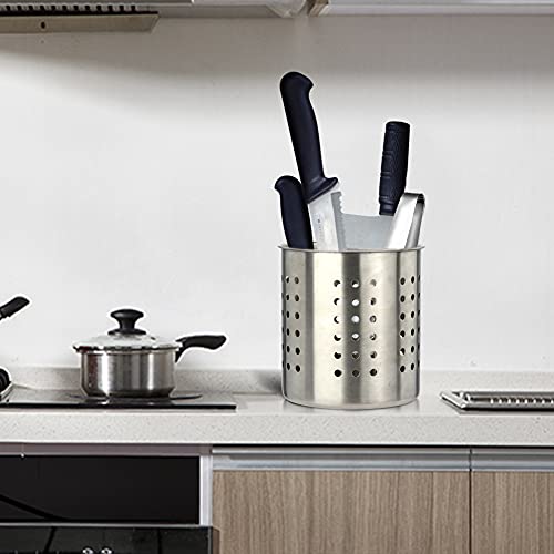 Stainless Steel Utensil Holder Kitchen Holder Restaurant Cooking Utensil Holder for Forks Spatula, 5.3'' x 5.1" Round Utensil Organizer