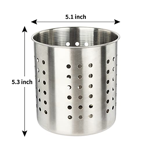 Stainless Steel Utensil Holder Kitchen Holder Restaurant Cooking Utensil Holder for Forks Spatula, 5.3'' x 5.1" Round Utensil Organizer