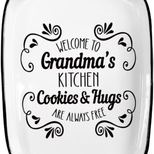 Hvukeke Ceramic Spoon Rest for Kitchen Stove Top Counter, Funny Welcome to Grandma's Kitchen White Spoon Holders for Grandma, Grandmother, Nana Cute Kitchen Decor Gift