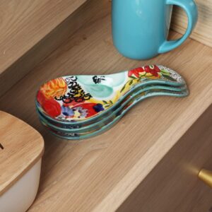 Colorful Hand Painted Spoon Rest - Ceramic Large Spoon Holder for Kitchen Counter Stove Top, Dishwasher Safe, Multicolor (1 Pack)