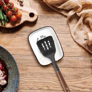 Hvukeke Ceramic Spoon Rest for Kitchen Stove Top Counter, Funny This Kitchen is Seasoned With Love White Spoon Holders for Chef, Mom, Grandma, Modern Farmhouse Kitchen Cute Decor Gift