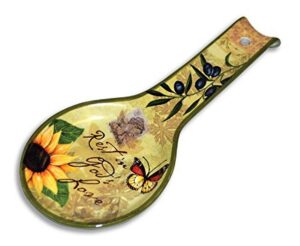 ipxozo bella vita ceramic spoon rest - italian sunflower utensil holder for stove top, kitchen counter decor - housewarming, christian gift, multicolor, large