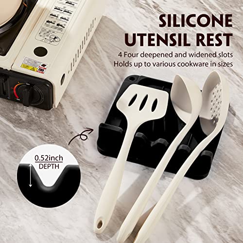 KITEXPERT Silicone Spoon Rest for Stove Top & Kitchen Counter - Non-Slip Utensil Rest with Drip Pad for Ladle, Spatula, Tongs and More Multifunctions - Heat Resistant Cooking Spoon Holder (Black)