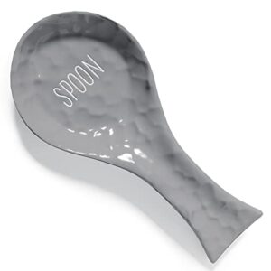 barnyard designs ceramic spoon rest for kitchen counter or stove top, decorative cooking utensil or spatula holder, farmhouse kitchen decor, grey, 9.25" x 4"