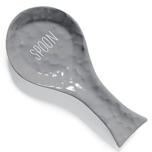 Barnyard Designs Ceramic Spoon Rest for Kitchen Counter or Stove Top, Decorative Cooking Utensil or Spatula Holder, Farmhouse Kitchen Decor, Grey, 9.25" x 4"