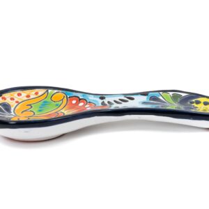 Enchanted Talavera Hand Painted Ceramic Spoon Rest Kitchen Counter top Utensil Holder For Spoons Spanish Mexican Decorations (Multi)