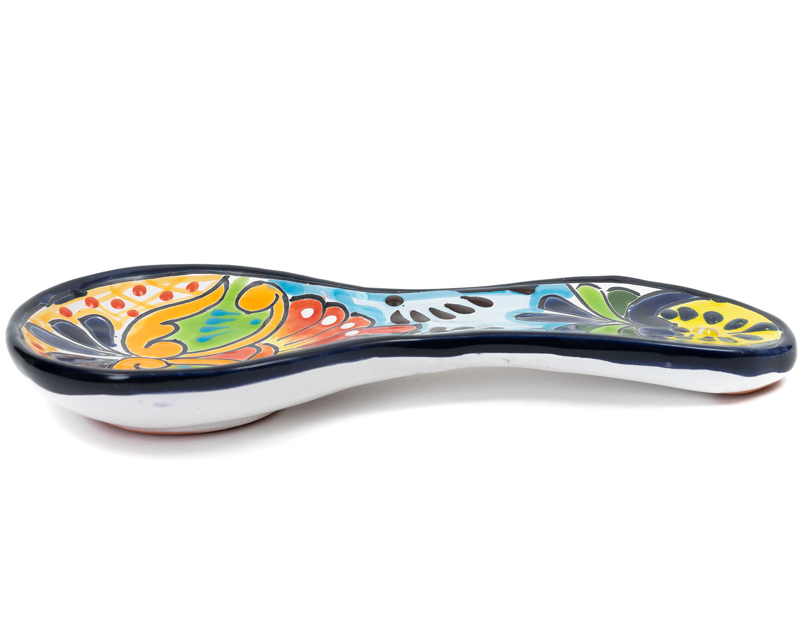 Enchanted Talavera Hand Painted Ceramic Spoon Rest Kitchen Counter top Utensil Holder For Spoons Spanish Mexican Decorations (Multi)