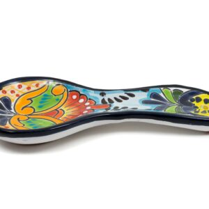 Enchanted Talavera Hand Painted Ceramic Spoon Rest Kitchen Counter top Utensil Holder For Spoons Spanish Mexican Decorations (Multi)