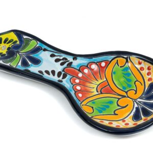 Enchanted Talavera Hand Painted Ceramic Spoon Rest Kitchen Counter top Utensil Holder For Spoons Spanish Mexican Decorations (Multi)