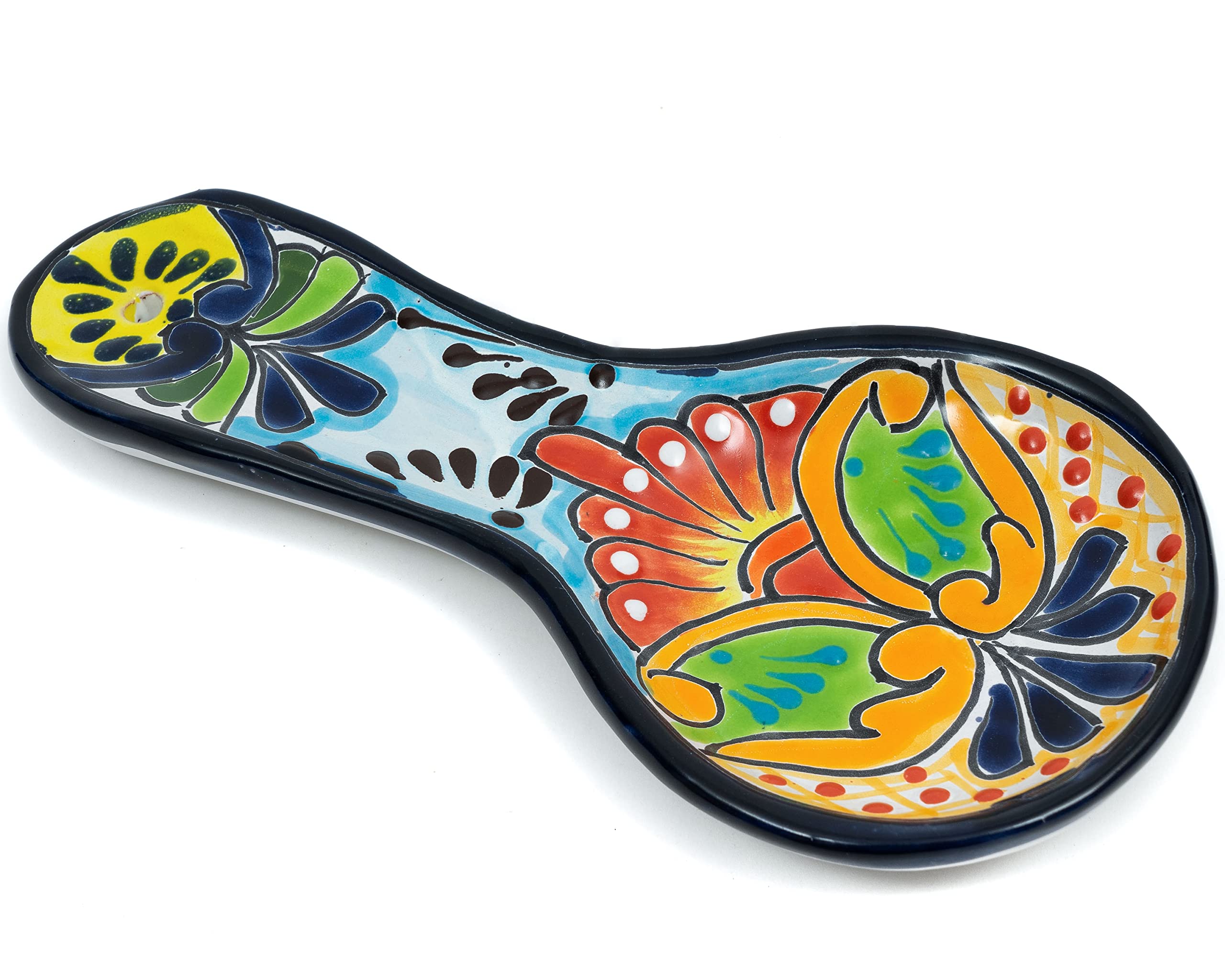 Enchanted Talavera Hand Painted Ceramic Spoon Rest Kitchen Counter top Utensil Holder For Spoons Spanish Mexican Decorations (Multi)