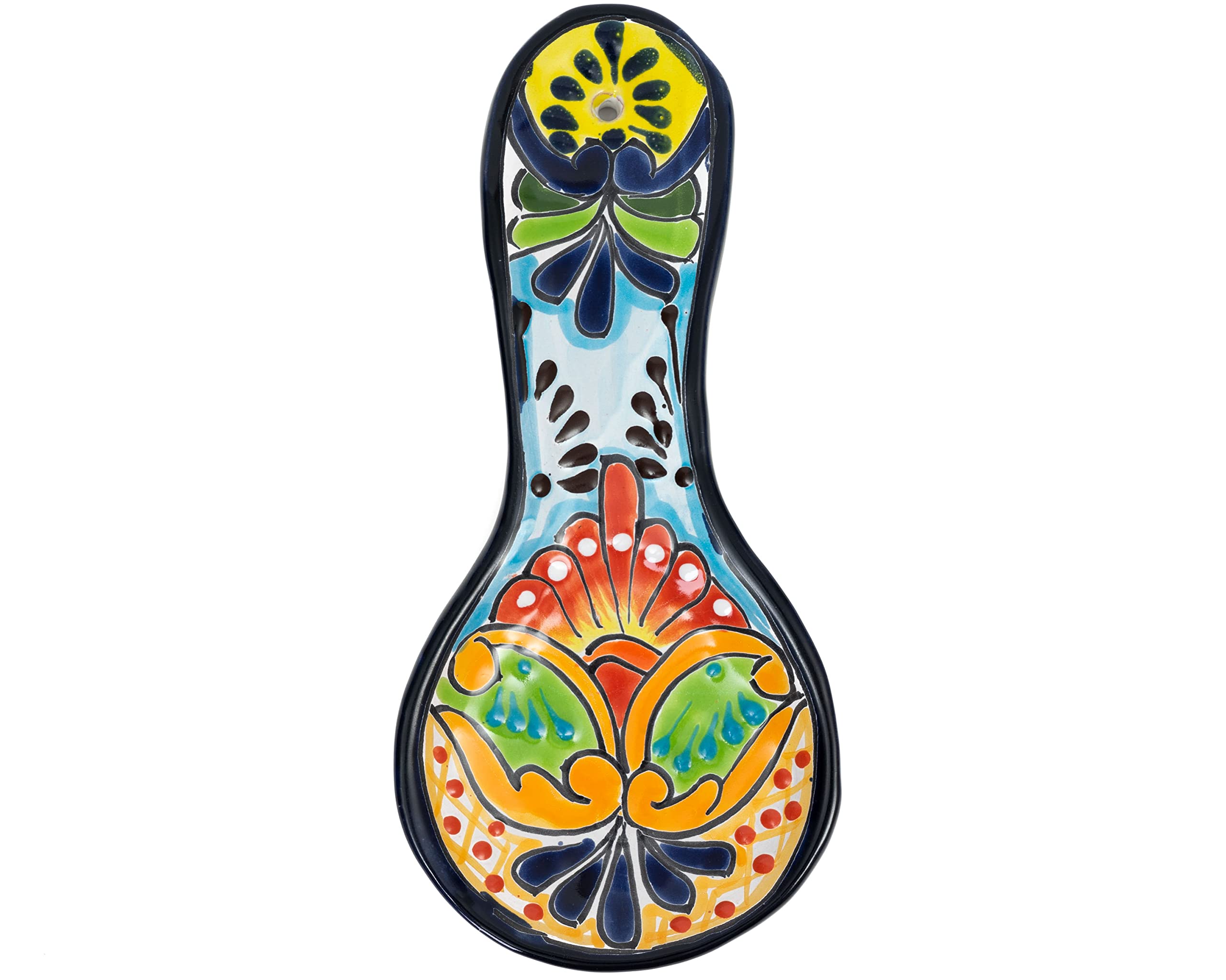 Enchanted Talavera Hand Painted Ceramic Spoon Rest Kitchen Counter top Utensil Holder For Spoons Spanish Mexican Decorations (Multi)