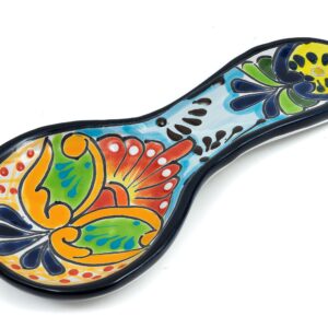 Enchanted Talavera Hand Painted Ceramic Spoon Rest Kitchen Counter top Utensil Holder For Spoons Spanish Mexican Decorations (Multi)