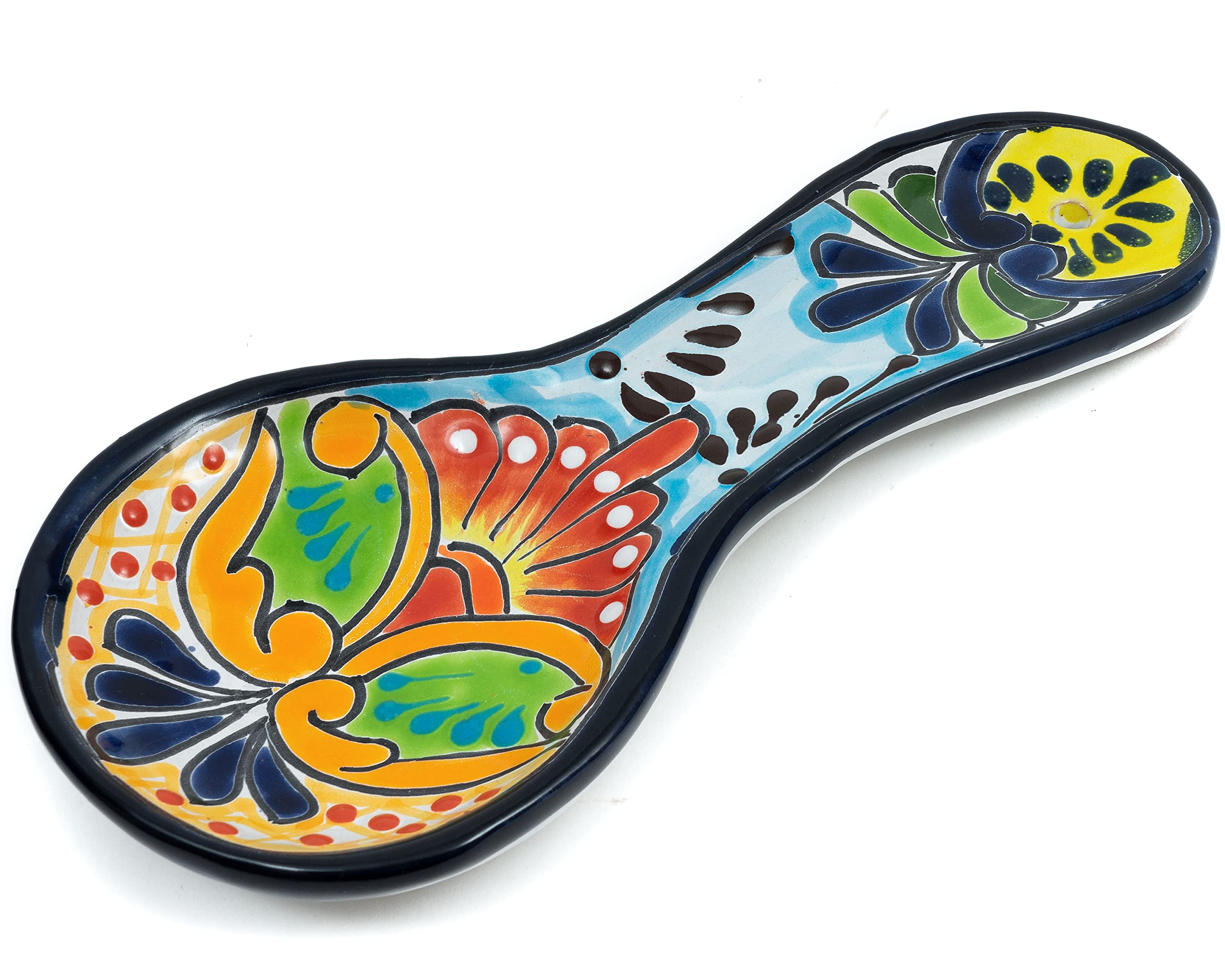 Enchanted Talavera Hand Painted Ceramic Spoon Rest Kitchen Counter top Utensil Holder For Spoons Spanish Mexican Decorations (Multi)