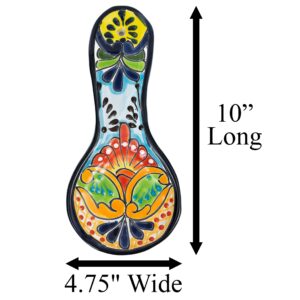 Enchanted Talavera Hand Painted Ceramic Spoon Rest Kitchen Counter top Utensil Holder For Spoons Spanish Mexican Decorations (Multi)